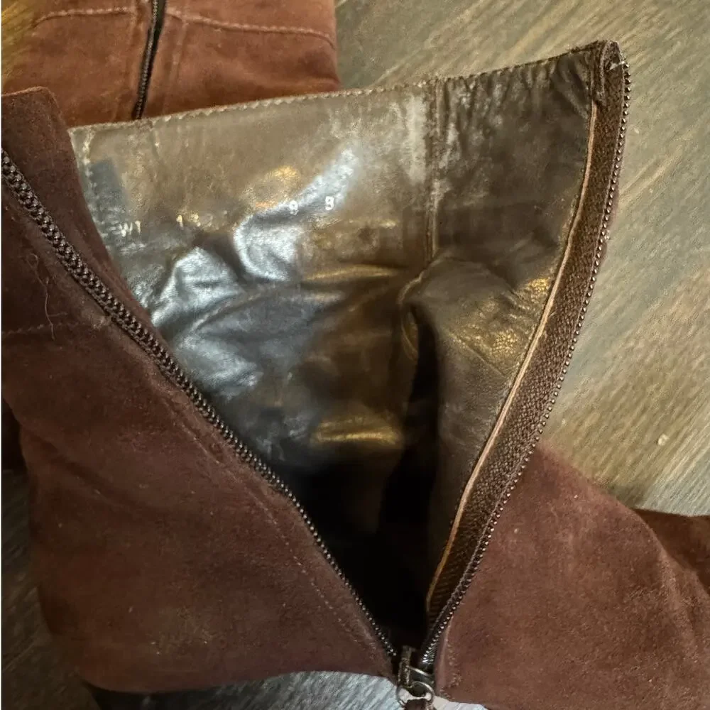 Ralph Lauren | Women's Brown Suede Ankle Boots Pointed Toe Kitten Heel Size 8